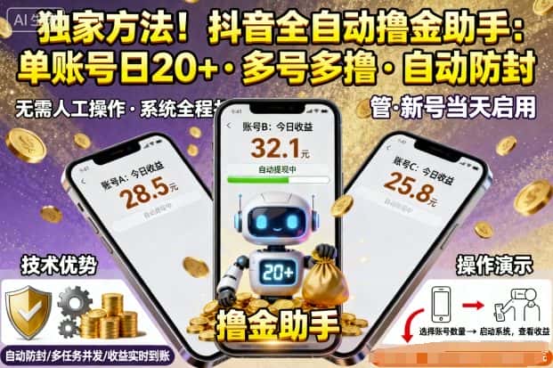 独家方法!最新抖音系列全自动挂G撸金助手,单账号一天20+,多号多撸,自动防封【揭秘】-优优云创网 独家方法!最新抖音系列全自动挂G撸金助手,单账号一天20+,多号多撸,自动防封【揭秘】-优优云创网