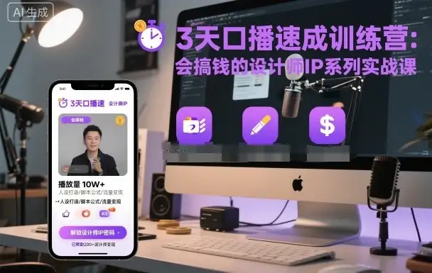 3天口播速成训练营,会搞钱的设计师IP系列实战课-优优云创网 3天口播速成训练营,会搞钱的设计师IP系列实战课-优优云创网