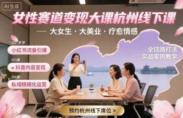 【精】女性赛道变现大课杭州线下,大女生,大美业,疗愈情感,一套小红书、抖音、私域全链路打法-优优云创网 【精】女性赛道变现大课杭州线下,大女生,大美业,疗愈情感,一套小红书、抖音、私域全链路打法-优优云创网