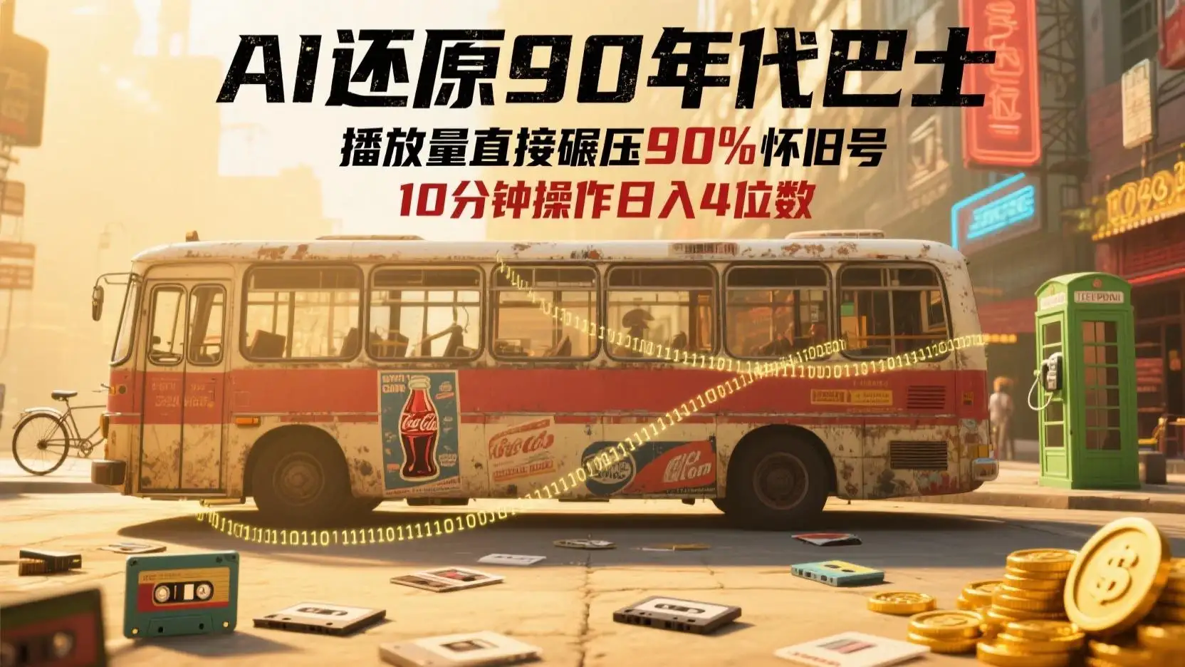 怀旧赛道新玩法,AI还原90年代巴士,播放量碾压90%怀旧号,单日变现1000+-优优云创网 怀旧赛道新玩法,AI还原90年代巴士,播放量碾压90%怀旧号,单日变现1000+-优优云创网