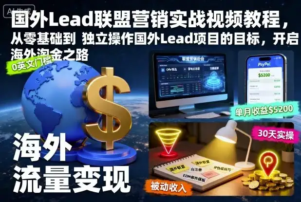 国外Lead联盟营销实战视频教程,从零基础到独立操作国外Lead项目的目标,开启海外淘金之路-优优云创网 国外Lead联盟营销实战视频教程,从零基础到独立操作国外Lead项目的目标,开启海外淘金之路-优优云创网