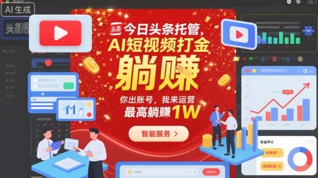 今日头条托管,AI短视频打金,你出账号,我来运营,最高躺賺1W【揭秘】