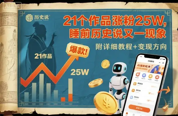 21个作品涨粉25W,睡前历史说又一现象级AI内容大爆款来啦,附详细教程+变现方向-优优云创网 21个作品涨粉25W,睡前历史说又一现象级AI内容大爆款来啦,附详细教程+变现方向-优优云创网