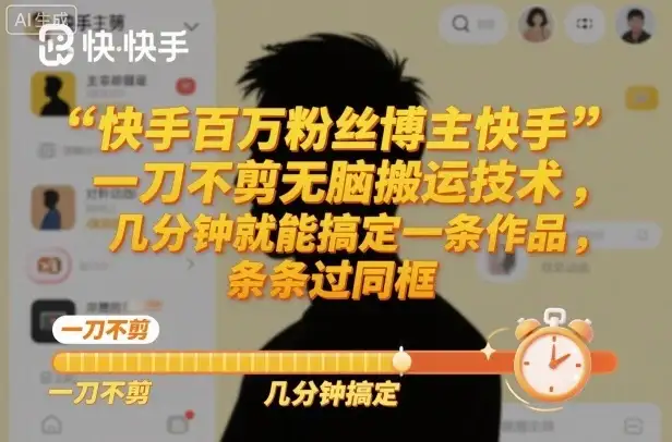 快手百万粉丝博主快手一刀不剪无脑搬运技术,几分钟就能搞定一条作品,条条过同框-优优云创网 快手百万粉丝博主快手一刀不剪无脑搬运技术,几分钟就能搞定一条作品,条条过同框-优优云创网