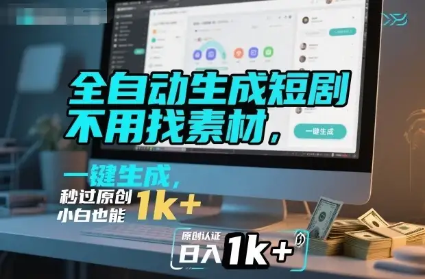 全自动生成短剧,不用找素材,不用剪辑,一键生成,秒过原创,小白也能轻松日入1k+【揭秘】-优优云创网 全自动生成短剧,不用找素材,不用剪辑,一键生成,秒过原创,小白也能轻松日入1k+【揭秘】-优优云创网