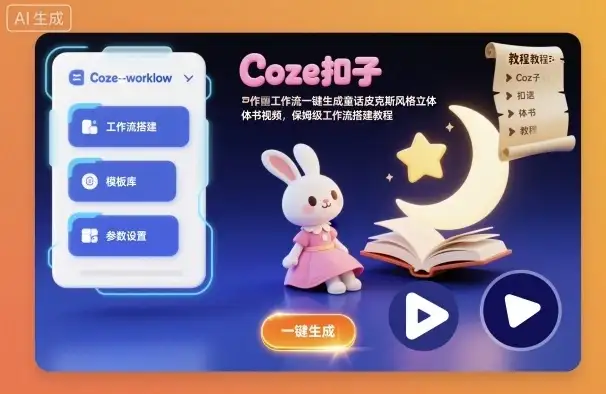 Coze扣子工作流一键生成童话皮克斯风格立体书视频,保姆级工作流搭建教程-优优云创网 Coze扣子工作流一键生成童话皮克斯风格立体书视频,保姆级工作流搭建教程-优优云创网