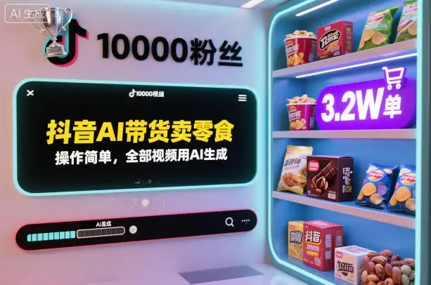 抖音AI带货卖零食,操作简单,全部视频用AI生成,一万粉丝,卖了3.2W单-优优云创网 抖音AI带货卖零食,操作简单,全部视频用AI生成,一万粉丝,卖了3.2W单-优优云创网