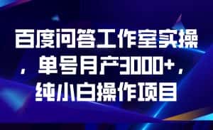 百度问答工作室实操，单号月产3000+，纯小白操作项目-优优云创网