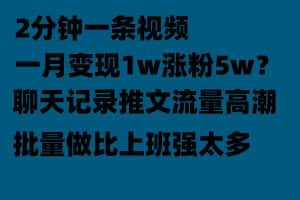 聊天记录推文玩法，2分钟一条视频一月变现1w涨粉5W【附软件】-优优云创网