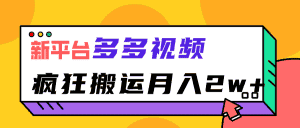新平台，多多视频，暴利搬运，月入2w+-优优云创网