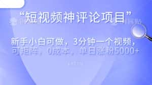 短视频神评论，一天收益500+，新手小白也可操作，长期项目，纯利润-优优云创网