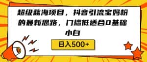 超级蓝海项目，抖音引流宝妈粉的最新思路，门槛低适合0基础小白，轻松日入500+-优优云创网