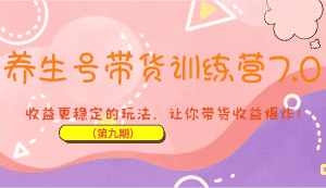 养生号带货训练营7.0(第九期),收益更稳定的玩法,让你带货收益爆炸!-优优云创网