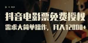 抖音电影票免费授权,需求大简单操作,月入12000+(教程+素材打包)-优优云创网