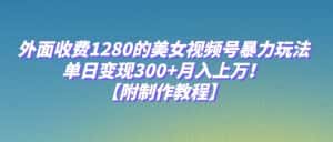 外面收费1280的美女视频号暴力玩法，单日变现300+，月入上万！【附制作教程】-优优云创网