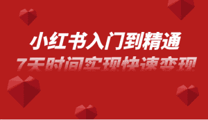 小红书入门到精通课,无货源电商实操运营,7天时间实现快速变现-优优云创网
