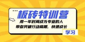 板砖特训营,用一年时间成为专业的人,带你突破行动局限,快速成长-优优云创网