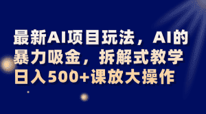最新AI项目玩法，AI的暴力吸金，拆解式教学，日入500+课放大操作-优优云创网