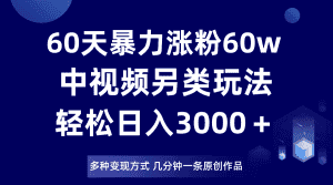 60天暴力涨粉60W，中视频另类玩法，日入3000＋，几分钟一条原创作品多种变现方式-优优云创网