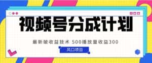 视频号分成计划 最新破收益技术 500播放量收益300 简单粗暴-优优云创网