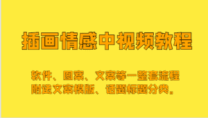 插画情感中视频,软件、图案、文案等一整套流程,送文案模版、话题标题分类。-优优云创网