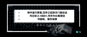快手磁力聚星改良新玩法，可日收入1000+，新手小白易上手，矩阵操作简单，收益可观-优优云创网