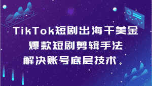 TikTok短剧出海干美金-爆款短剧剪辑手法,解决账号底层技术。-优优云创网