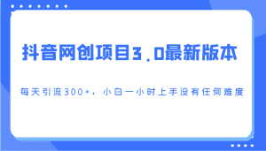 抖音网创项目3.0最新版本，每天引流300+，小白一小时上手没有任何难度-优优云创网