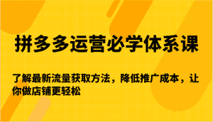 拼多多运营必学体系课-了解最新流量获取方法,降低推广成本,让你做店铺更轻松-优优云创网