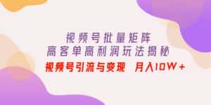 （4193期）视频号批量矩阵的高客单高利润玩法揭秘： 视频号引流与变现 月入10W+-优优云创网