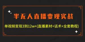 （4559期）半无人直播变现实战(12.18号更新) 单视频变现3到12w+(全套素材+话术+教程)-优优云创网