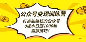 (4585期)公众号变现训练营(第3期)打造能赚钱的公众号,0成本日涨1000粉,霸屏技巧-优优云创网
