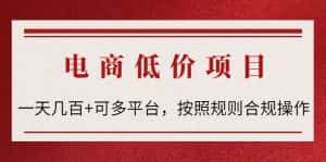 (4350期)电商低价赔FU项目:一天几百+可多平台,按照规则合规操作!-优优云创网