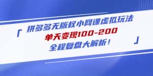 （4861期）拼多多无版权小网课虚拟玩法，单天变现100-200，全程复盘大解析！-优优云创网