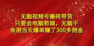 （4862期）无脑视频号搬砖带货，只要会电脑剪辑，无脑干，亲测当天爆单赚了300多佣金-优优云创网