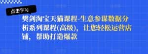 樊剑淘宝天猫课程-生意参谋数据分析系列课程(高级)，让您轻松运营店铺，帮助打造爆款-优优云创网