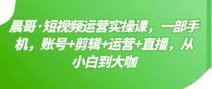 晨哥·短视频运营实操课,一部手机,账号+剪辑+运营+直播,从小白到大咖-优优云创网