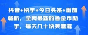 抖音+快手+今日头条+番茄畅听,全网最新的自动挂机撸金币,每天几十块美滋滋-优优云创网