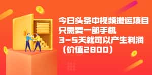今日头条中视频搬运项目,只需要一部手机3-5天就可以产生利润(价值2800元)-优优云创网