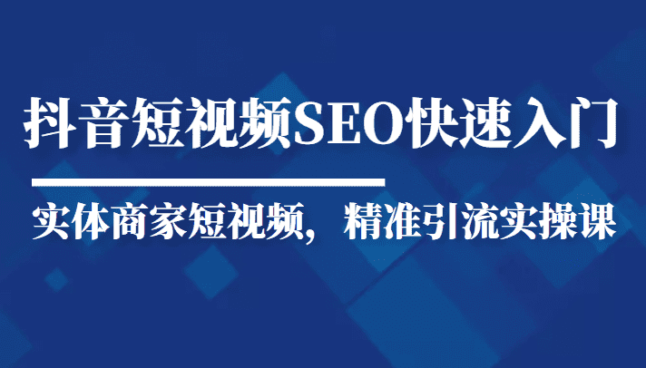 抖音短视频Seo搜索排名优化新手快速入门教程，实体商家短视频，精准引流实操课