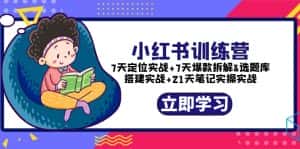 (5724期)小红书训练营:7天定位实战+7天爆款拆解+选题库搭建实战+21天笔记实操实战-优优云创网