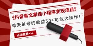 《抖音毒文案挂小程序变现项目》单天单号的收益50+可放大操作-优优云创网