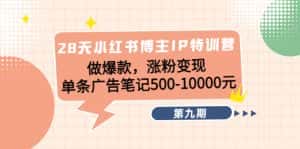 28天小红书博主IP特训营《第9期》做爆款,涨粉变现 单条广告笔记500-10000-优优云创网