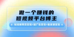 做一个赚钱的短视频平台博主:短视频带货变现+接广告变现+做卖课变现-优优云创网