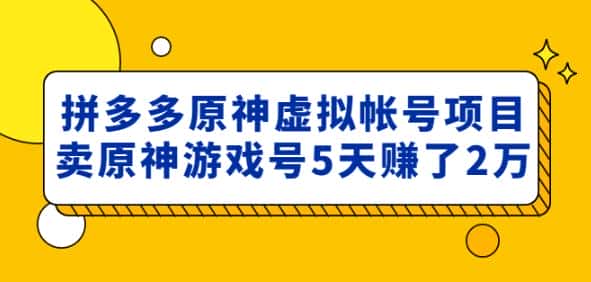 外面卖2980的拼多多原神虚拟帐号项目：卖原神游戏号5天赚了2万