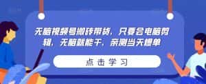 无脑视频号搬砖带货,只要会电脑剪辑,无脑就能干,亲测当天爆单-优优云创网