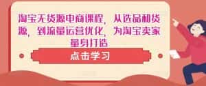 淘宝无货源电商课程,从选品和货源,到流量运营优化,为淘宝卖家量身打造-优优云创网