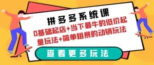 (6217期)拼多多系统课:0基础起店+当下最牛的低价起量玩法+简单粗暴的动销玩法-优优云创网