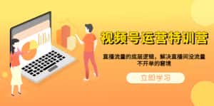 (6229期)视频号运营特训营,直播流量的底层逻辑,解决直播间没流量,不开单的窘境-优优云创网