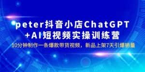 （6242期）peter抖音小店ChatGPT+AI短视频实训 10分钟做一条爆款带货视频 7天引爆销量-优优云创网